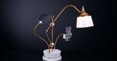 Anita Table Lamp with magnifier and smartphone holder on a modern spa workstation