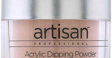 Artisan Instant Dry Dipping Powder in Mocha Kick shown in jar next of a flawless manicure
