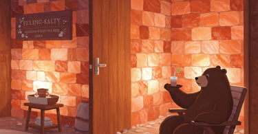 Luxurious salt cabin interior with Himalayan salt d&eacute;cor