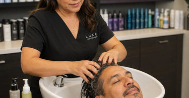 Woman receiving a relaxing scalp massage at a salon shampoo bowl, showcasing a luxurious spa service upgrade.