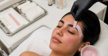 A woman applying a soothing calamine mask to reduce post-wax irritation, perfect for professional salon and spa use.