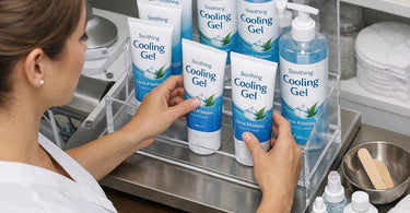 A soothing cooling gel being applied to skin after laser hair removal treatment