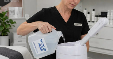 Benefits of Using Distilled Water in Facial Equipment, highlighting professional spa machines and pure water.