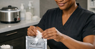 Keratin infused gloves for professional manicures featured on Pure Spa Direct