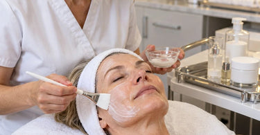 Professional esthetician applying marine collagen firming facial treatment for plumper, smoother skin in a luxury spa setting