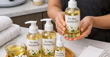 Luxury Pre-Wax Jasmine Oil being applied to skin to create a protective barrier for dry skin before waxing treatment