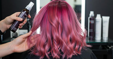 Professional hair stylist applying vibrant hair color treatment in a salon