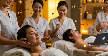 A serene spa setting showcasing modern spa equipment and a relaxing atmosphere