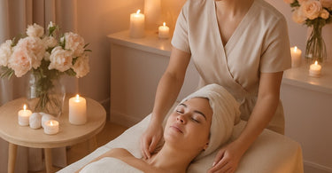 A spa professional in white gloves carefully applies a soothing gel to a client's face during a post-treatment check-in, showcasing a luxurious and caring service ritual.