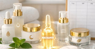 Professional esthetician applying niacinamide serum during a facial treatment in a modern spa setting