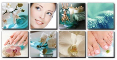 Canvas Murals - Dream Ensemble by Alfalfa: 8-piece stretched canvas wall art set for spa and salon decor, creating a dreamy and calming atmosphere.
