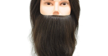 Celebrity Ryan Deluxe Bearded Human Hair Male Manikin with 20 inches of brown hair and a full beard for professional barber training