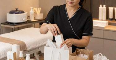 Spa Professional Organizing and Packaging Retail Products with High-Quality Bags from Pure Spa Direct
