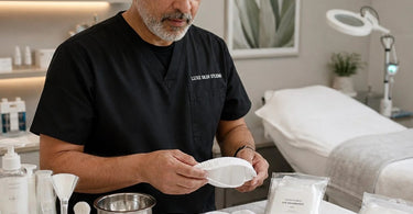 A collage of disposable spa headbands in various colors, including white and black, featured with Pure Spa Direct branding against a clean, light background.