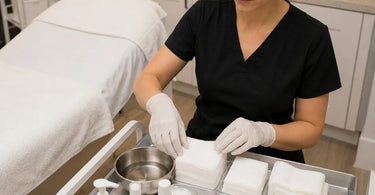 Collection of various gauze types and sizes laid out on a clean surface, showcasing the selection available for professional skin prep.
