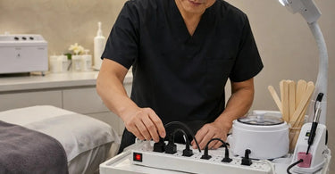 Woman professional choosing the right surge protection for beauty equipment at Pure Spa Direct