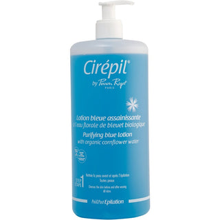 Cirepil Blue Lotion - 33.8 oz bottle, perfect pre-wax solution for spas and salons.