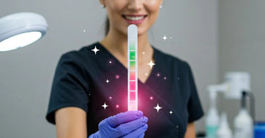 Chemical indicator strips verifying sterilization process in a professional spa setting
