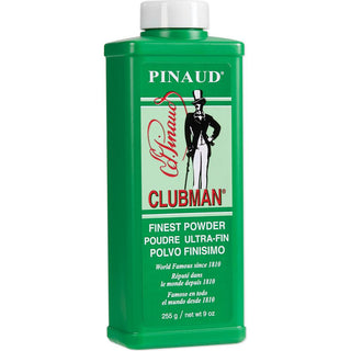 Clubman Pinaud Finest Powder in 9 oz bottle for post-shave freshness and moisture control