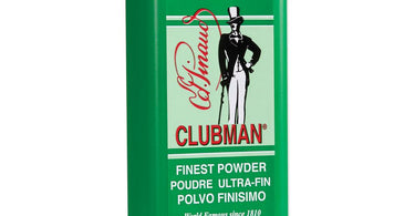 Clubman Pinaud Finest Powder in 9 oz bottle for post-shave freshness and moisture control