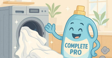 Complete Pro High Efficiency BioEnzymatic Detergent bottle with sparkling clean linens