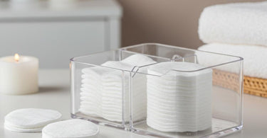 Stylish cotton pad container for spas and salons to keep cotton pads organized and hygienic