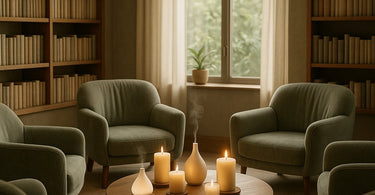 Wellness book club meeting in a spa setting with clients discussing books while enjoying spa amenities