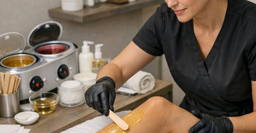 Luxurious brow and lash tinting setup with professional tools and soft lighting for a relaxing spa experience