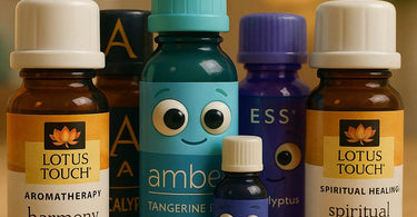 A serene spa setting with essential oils, diffusers, and scented candles arranged on a wooden tray