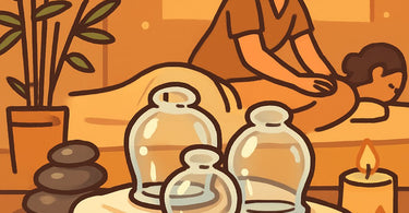 Massage therapist performing cupping therapy on a client's back with silicone cups