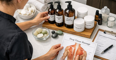 Deep tissue massage technique using oil and gel on a client's back, emphasizing pressure scaling and communication for pain-free results.