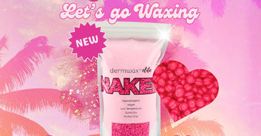 Dermwax Elite NAKED Sparkle Malibu Hard Wax Beads in a package, showing the sparkling pink beads close up.