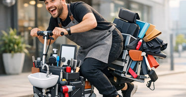 Lightweight and Foldable Portable Barber Chair and Gear Setup for Mobile Barber Professionals
