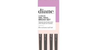 Diane Gel Nail Brush Set 4 Piece featuring liner, angled, round, and flat brushes for professional nail art