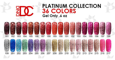 DND DC Platinum Gel Set 36 Colors + Tip showing the full range of vibrant gel polish shades