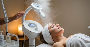 Dermatologist examining a facial steamer in a spa setting