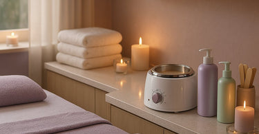 Professional esthetician performing waxing service in a modern spa setting