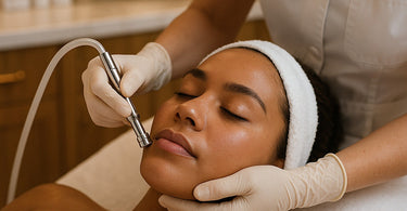 Professional microdermabrasion treatment being performed in a spa setting
