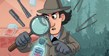 Witch hazel bottle next to smooth waxed skin with no ingrown hairs