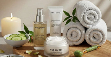 June Jacobs Natural Beauty products displayed in a luxury spa setting