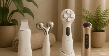 A professional spa technician confidently using a modern beauty device on a client's face in a calm, well-lit treatment room