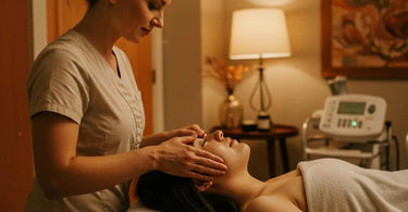Woman receiving a relaxing facial massage in a spa setting