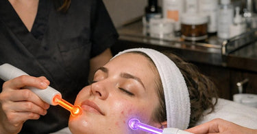 High frequency machine with neon and argon electrodes for targeted acne therapy in a professional spa setting
