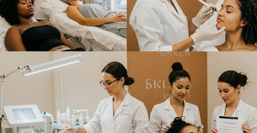 Skincare professional treating diverse skin types in a spa setting