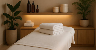 Spa professional performing express facial and brow treatment combination on client