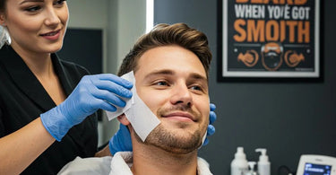 Man receiving facial waxing treatment