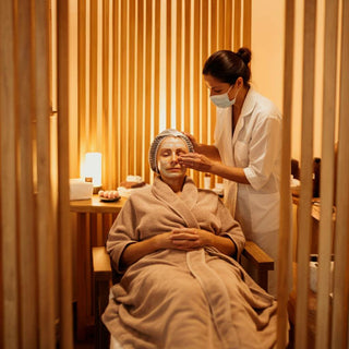 Facial treatment in a serene spa setting with calming ambiance