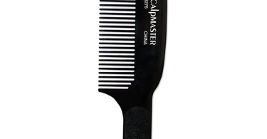 Close-up professional photo of the Scalpmaster Flat Top Comb with Level, showing its fine teeth and integrated bubble level for precision haircutting.