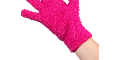 Framar Bleach Blenders 2 Pack, showing one pink and one black fluffy blending glove for professional hair colorists
