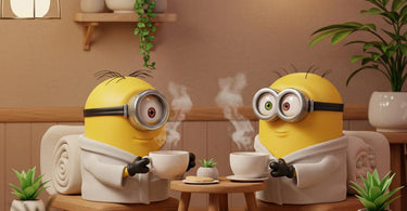Steaming cups of Two Leaves and a Bud organic tea alongside spa towels and fresh mint, creating a serene ambiance